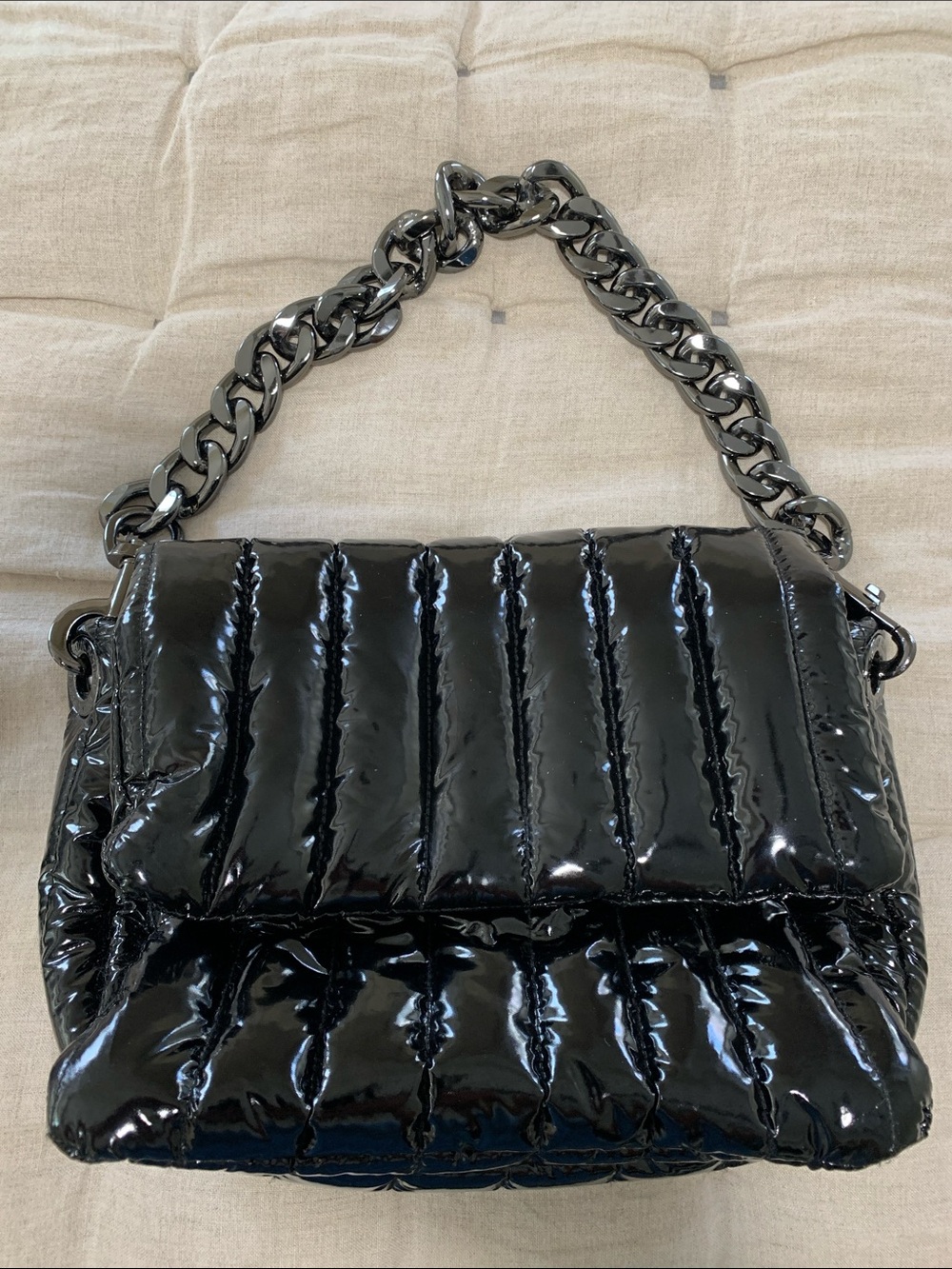 Think Royln Quilted Patent Shoulder Bag in Black new